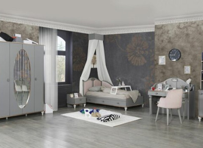 Youth Room Set Bed Wardrobe Bedside table Chest of drawers with Mirror Furniture 4pcs